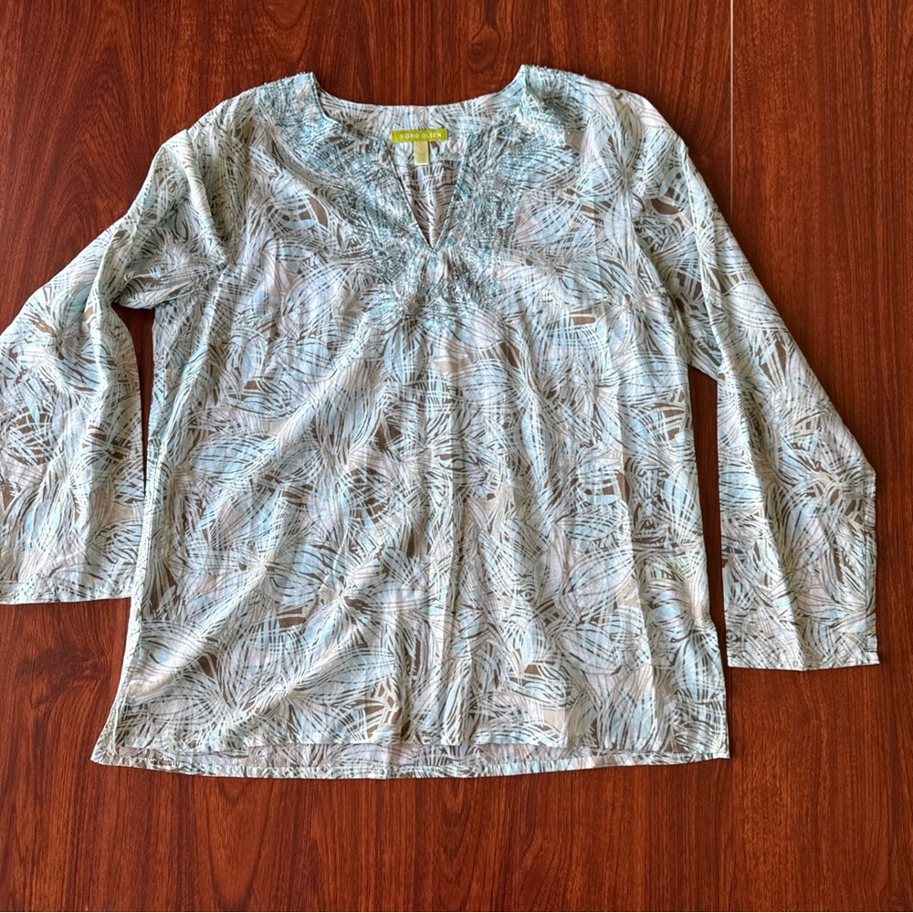 Sigrid Olsen Women's Blue Patterned Top Size Large